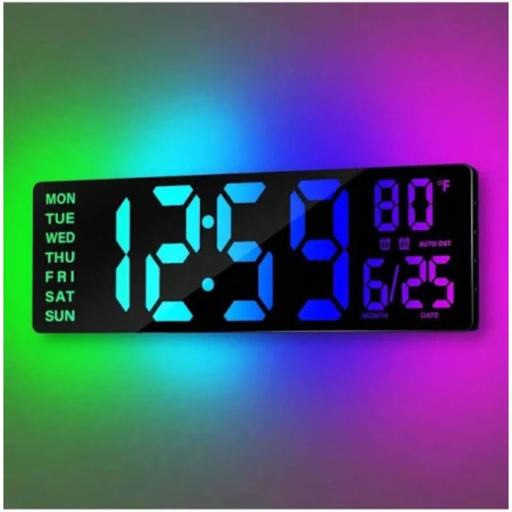 Large Digital LED Wall/Desk Clock with Remote - Colorful Display